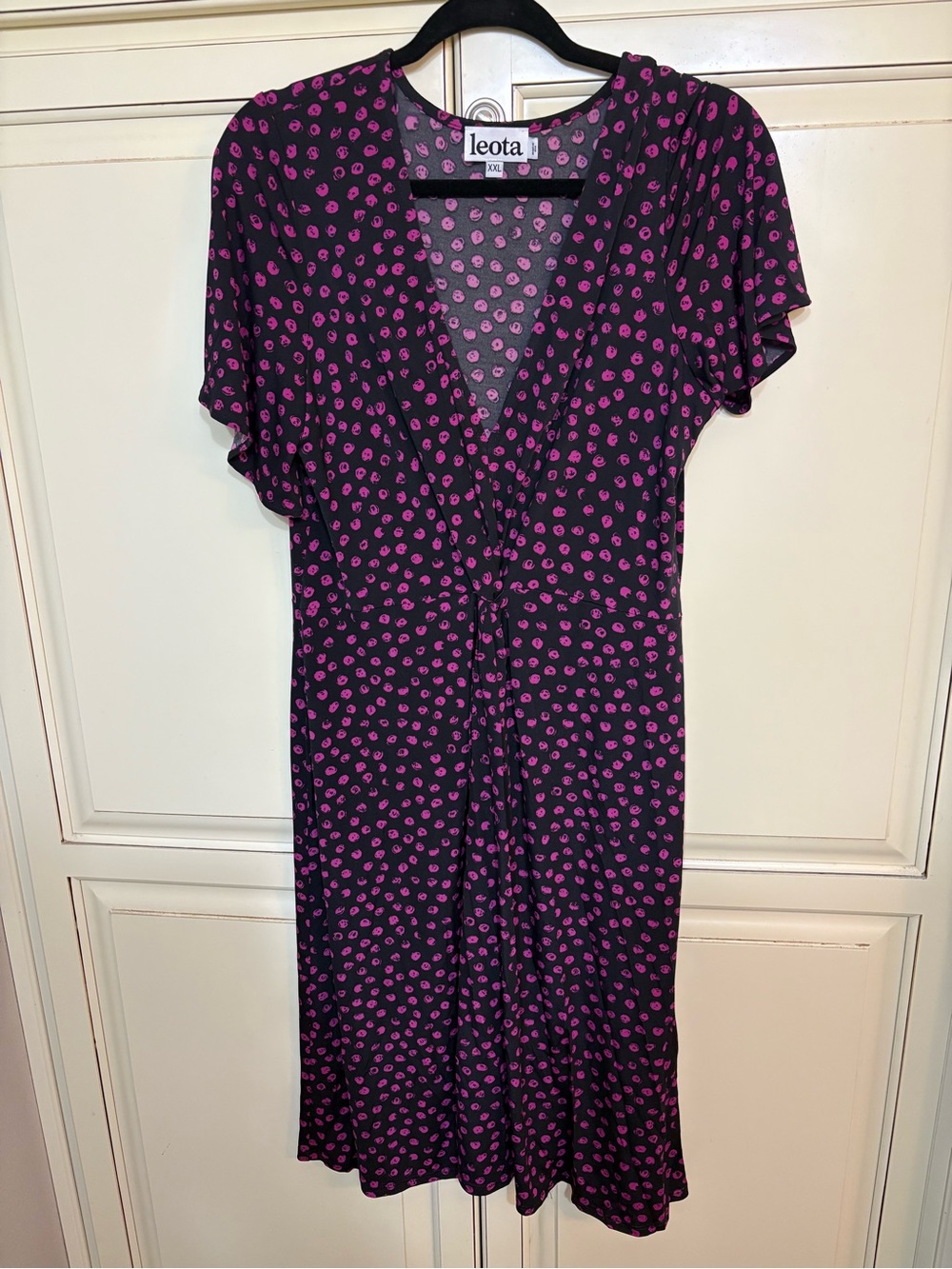 Leota Black Dress with Hot Pink Dot Print